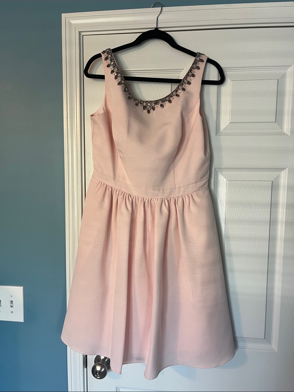 David's Bridal Pale Pink Jeweled Scoop Neck Fit & Flare Dress